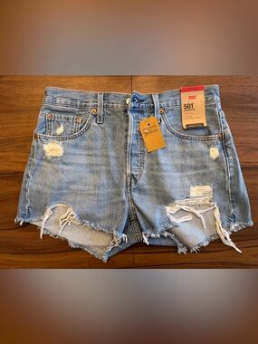 Levi's Light Blue Distressed Denim Cutoff Shorts